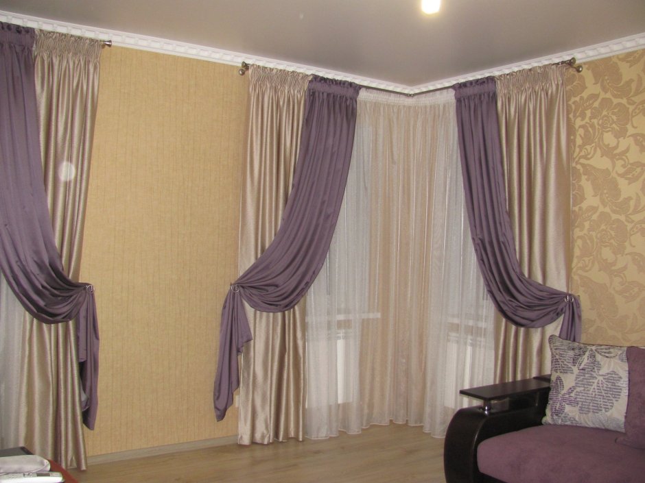 Шторы угловые для 2 окна гостиная