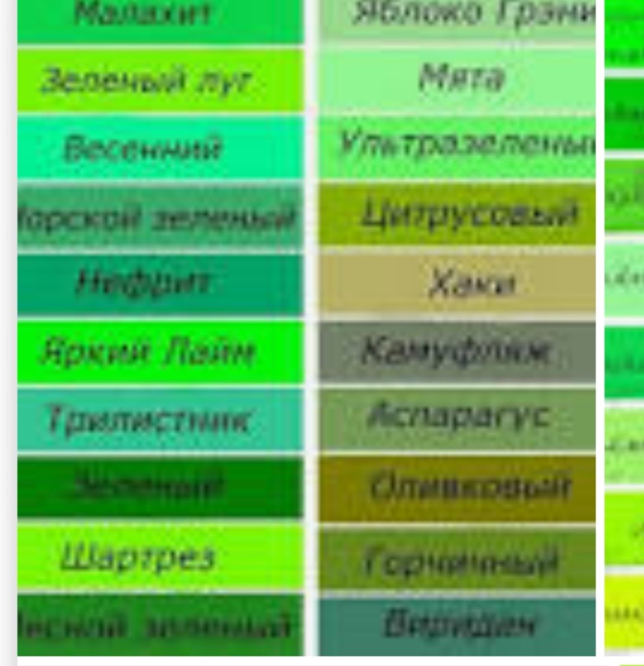 Оттенки зеленого