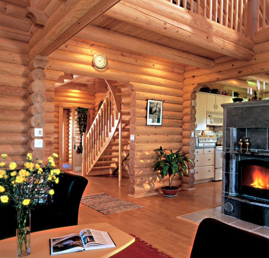 Дом из оцилиндрованного бревна интерьер
