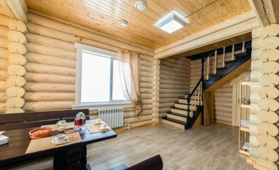 Баня из оцилиндрованного бревна интерьер