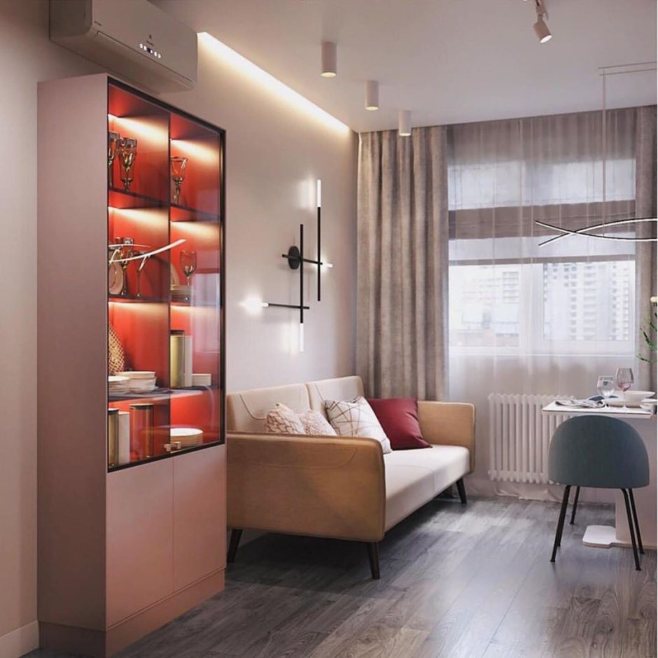 Зонирование комнаты на кухню и гостиную