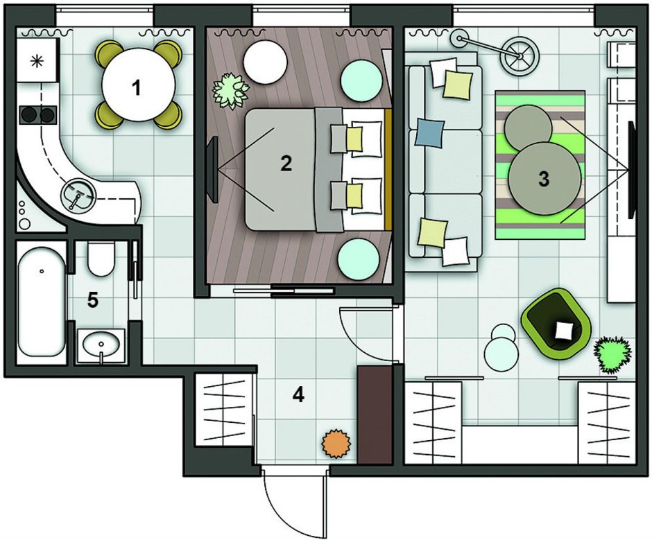 Планировка 2х комнатной квартиры 44м2 с размерами
