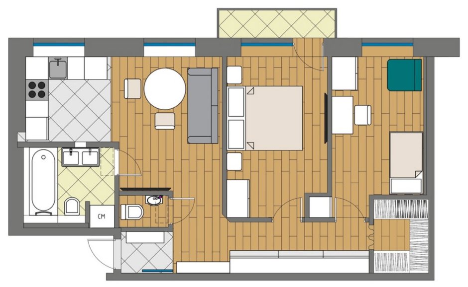 Перепланировка трехкомнатной хрущевки в кирпичном доме 54 кв