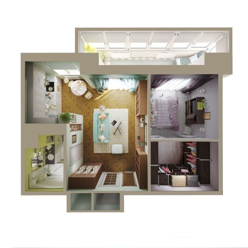 Планировка двухкомнатной квартиры сверху