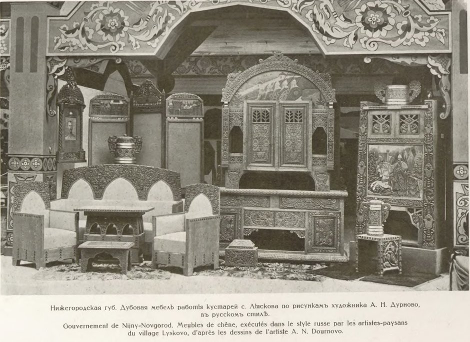 Мебель в русском стиле Абрамцево-Кудринская резьба в мебели