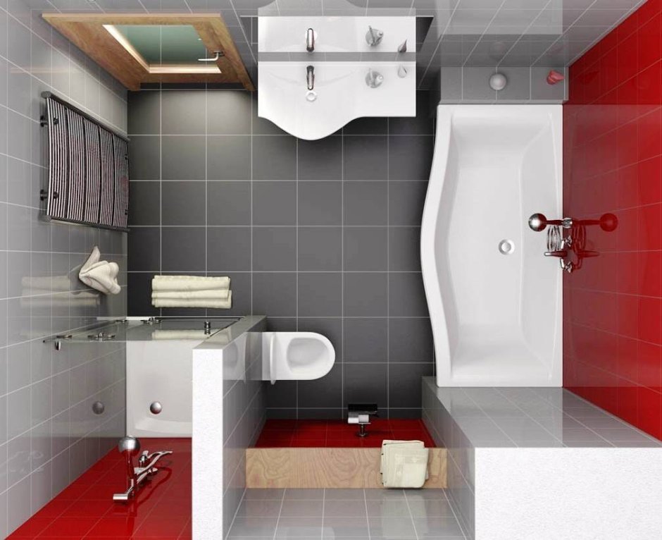 Планировка квадратной ванной комнаты