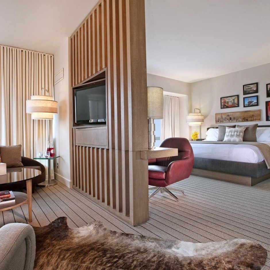 Реечные перегородки для зонирования с телевизором