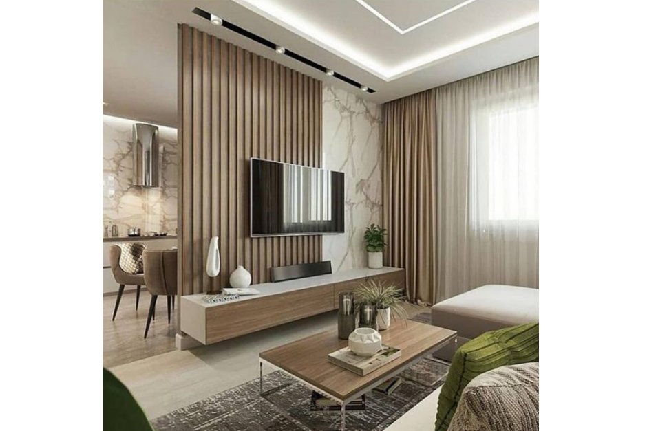 Телевизор на рейках в гостиной