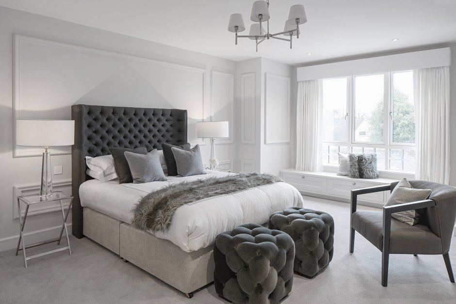 Спальня в серо белом цвете