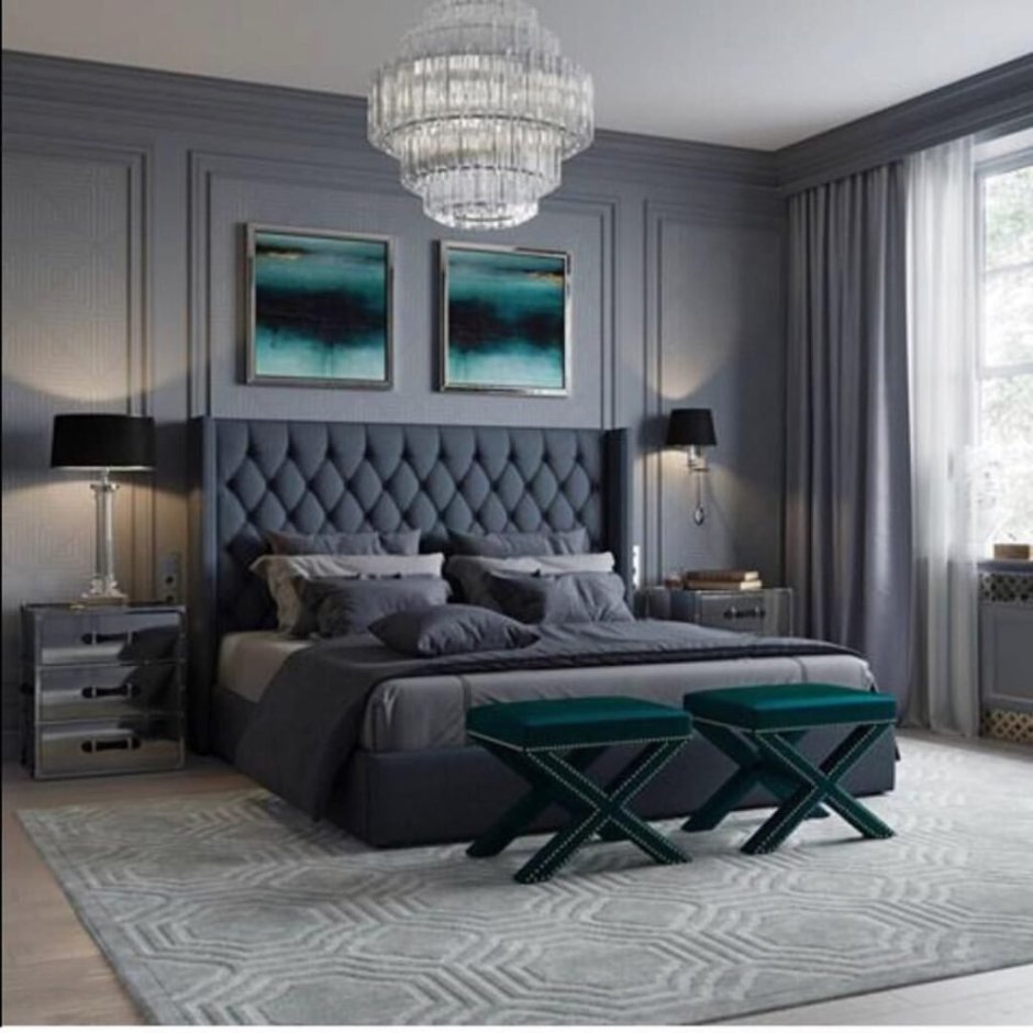 Спальня в стиле лофт в светлых серых тонах