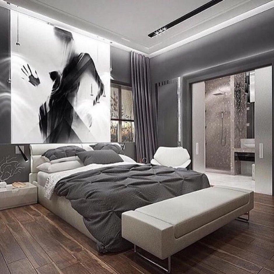 Спальня в серых тонах