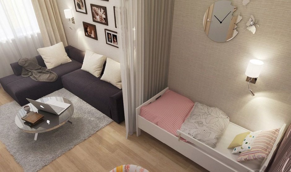 Детская и спальня для родителей в одной комнате