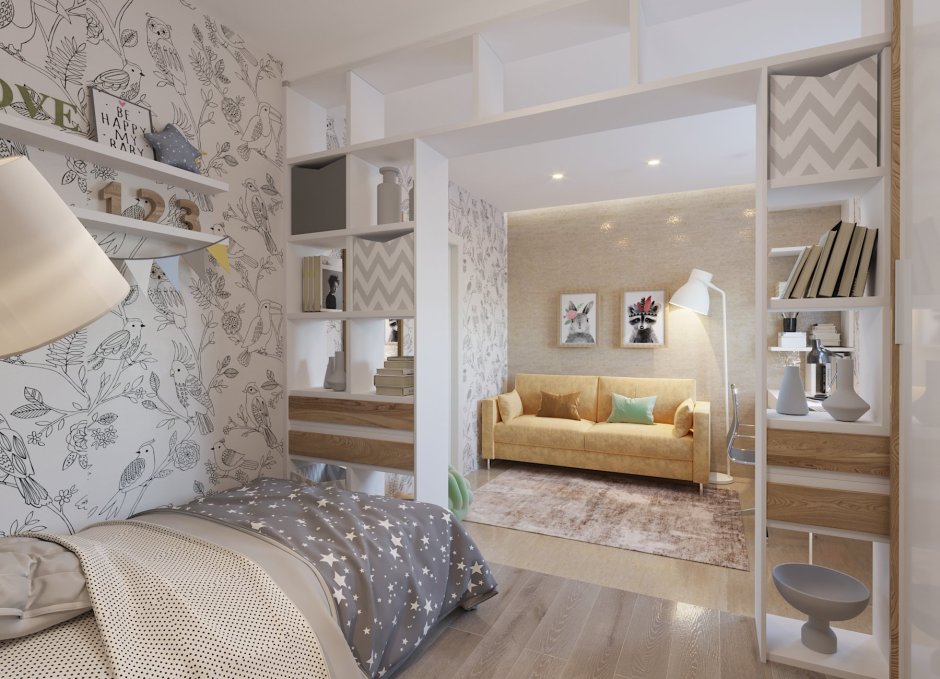 Интерьер спальни совмещенной с детской
