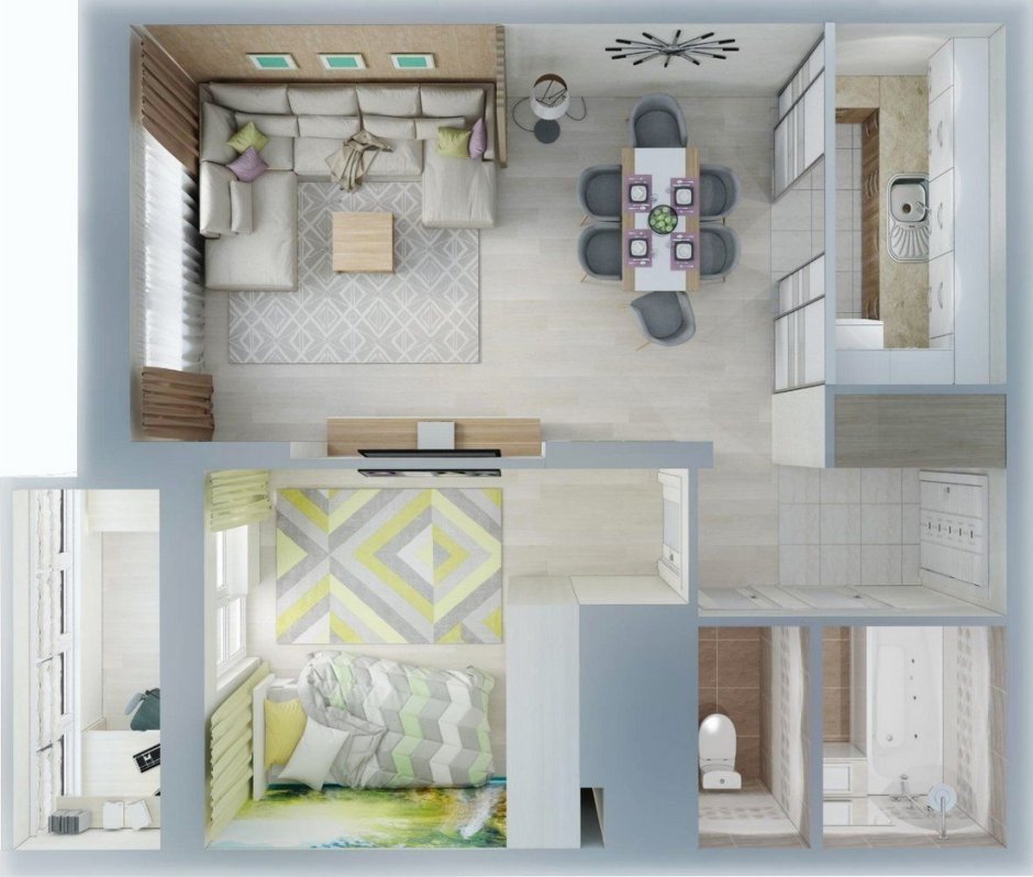 Евродвушка 30 кв.м планировка