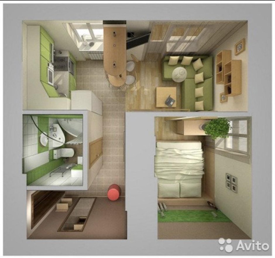 Планировка малогабаритной студии 33 м2