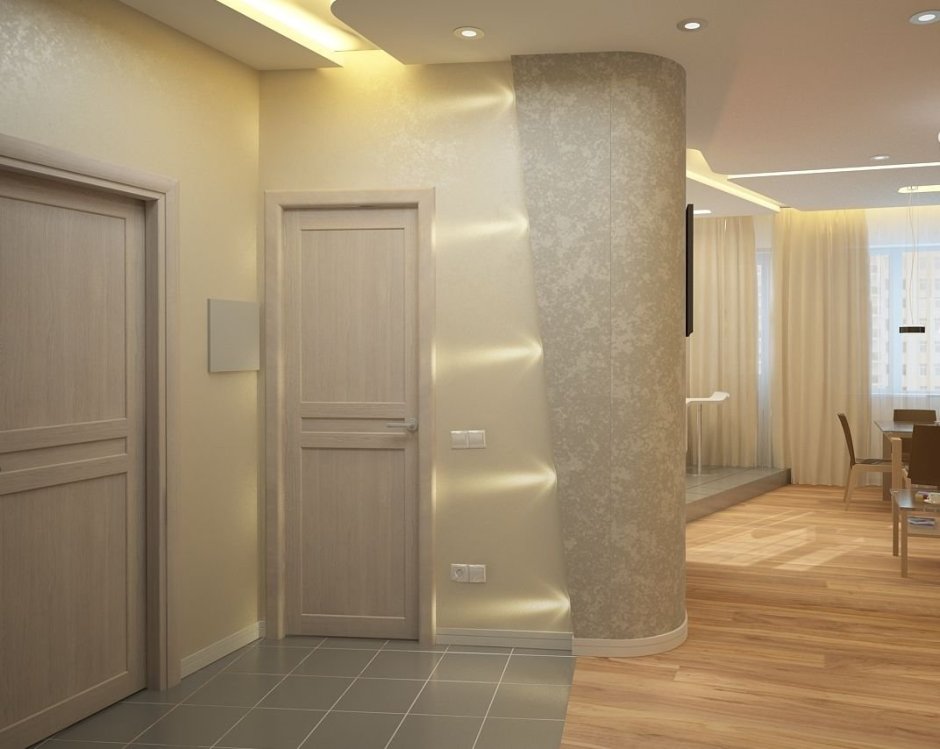 Потолок коридора переходящего в гостиную