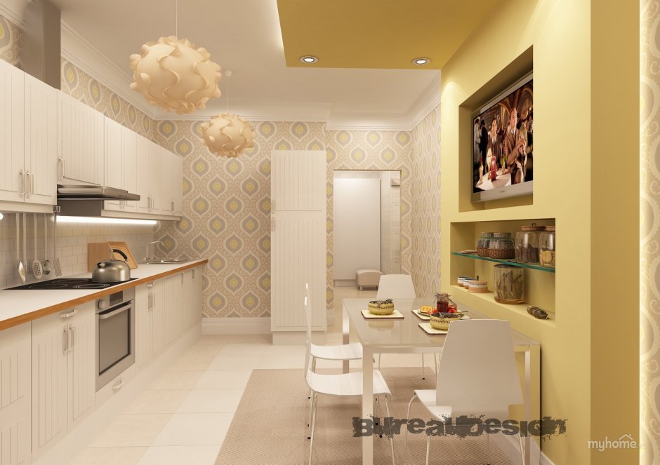 Обои в прихожую совмещенную с кухней