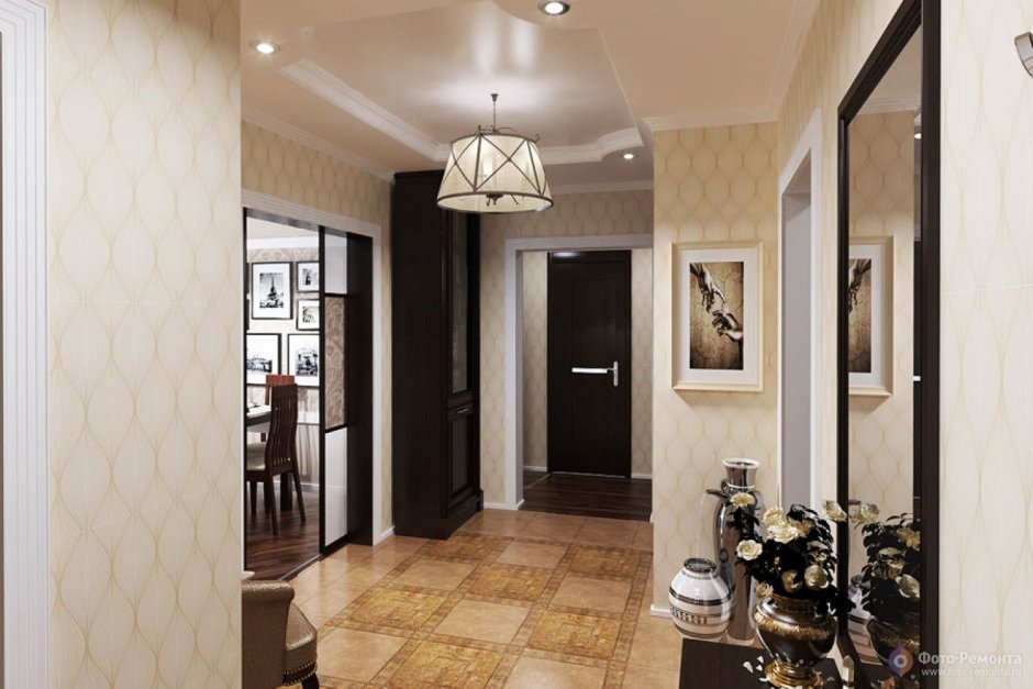 Совмещение обоев в интерьере коридора