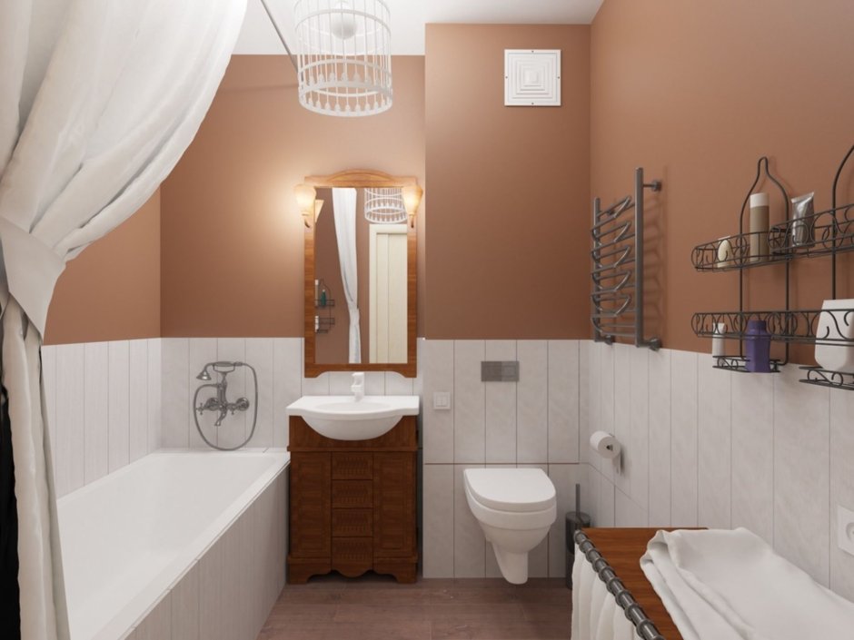 Ванная с плиткой в мокрой зоне