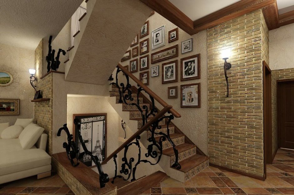 Камень в интерьере лестницы