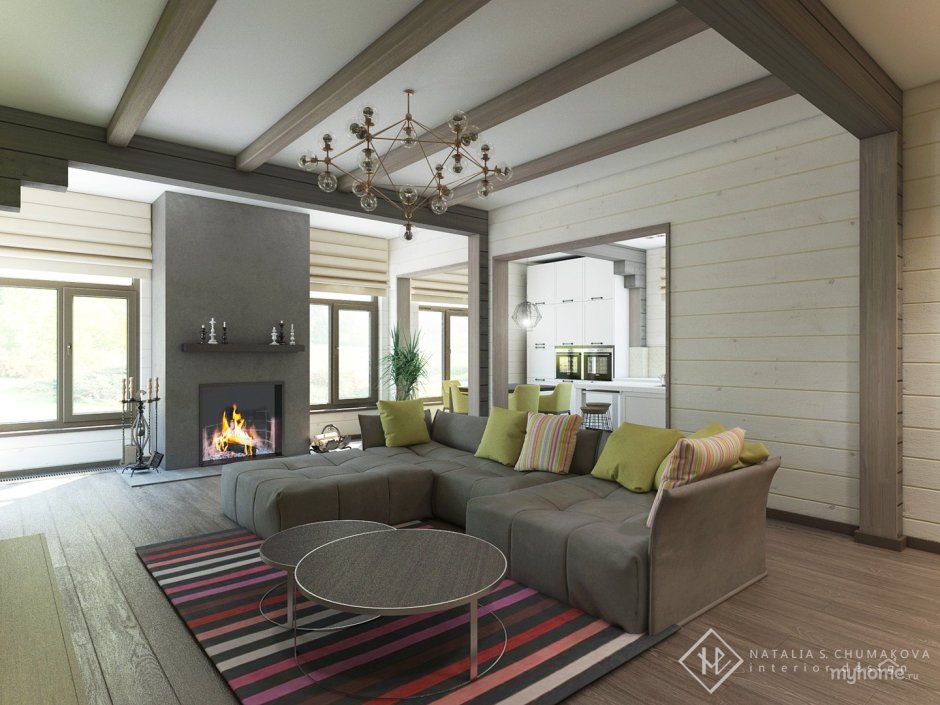 Гостиная имитация бруса