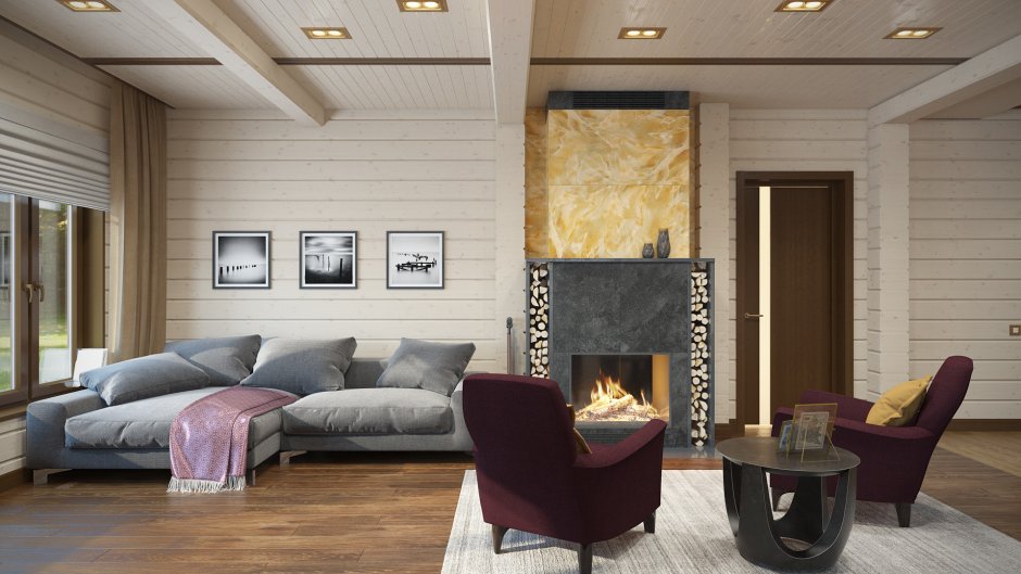 Гостиная с камином вагонка