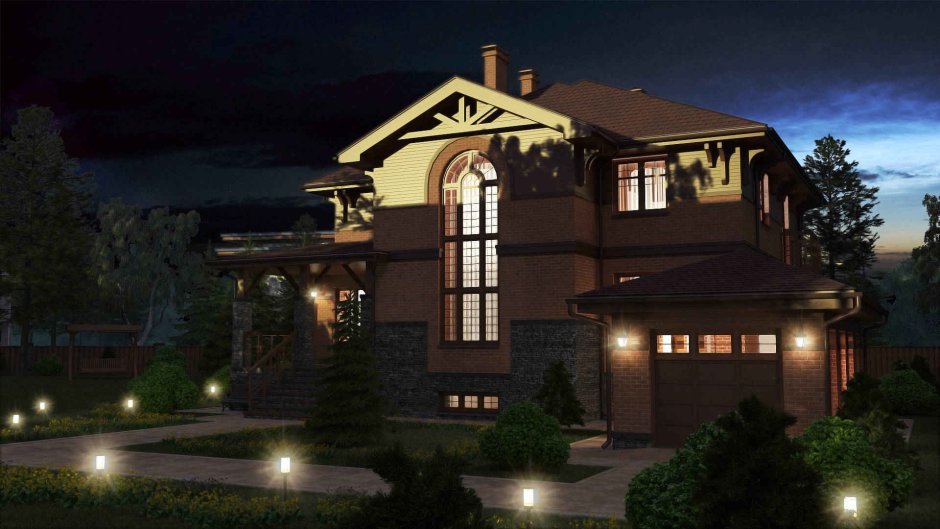 Красивый дом ночью