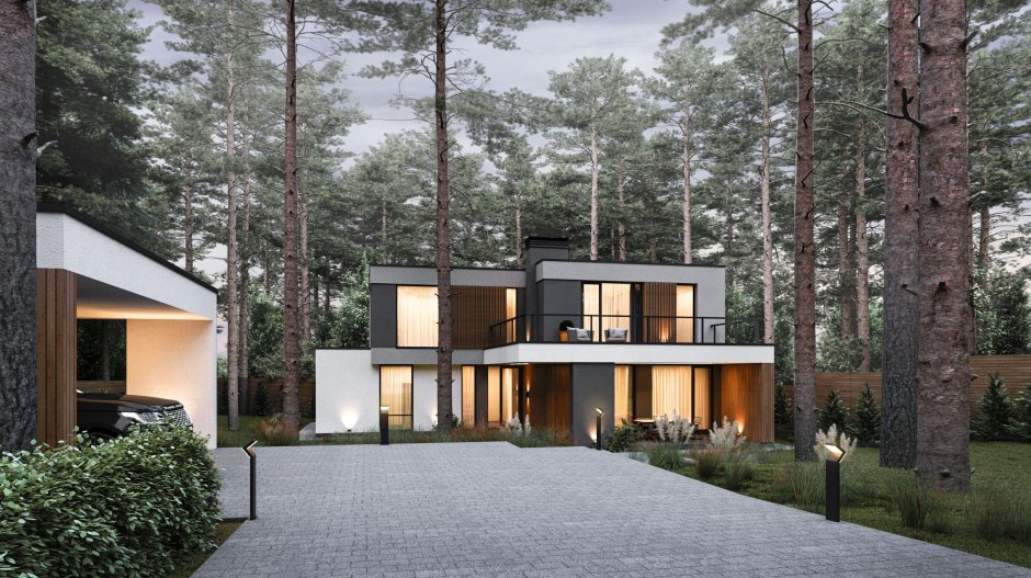 Загородный дом с плоской крышей