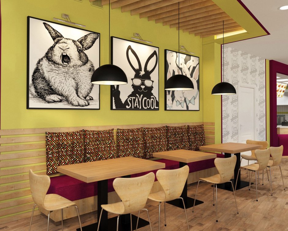 Интерьер маленького кафе быстрого питания