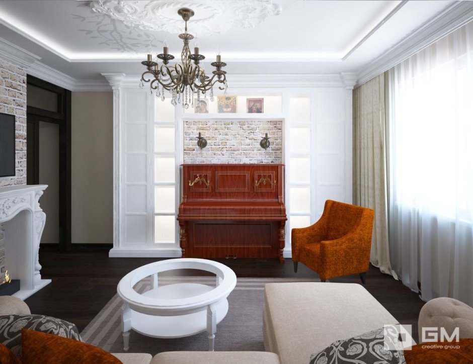 Гостиная в стиле Неоклассика с пианино
