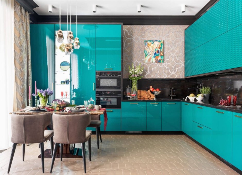 Кухня в темно зеленом цвете