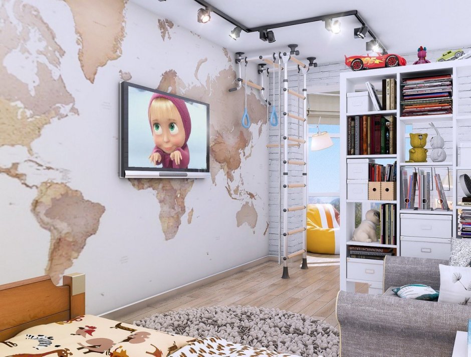 Телевизор в детской комнате на стене