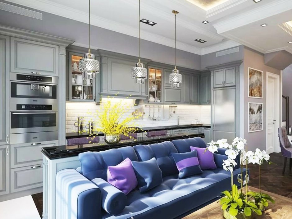 Синяя кухня в интерьере