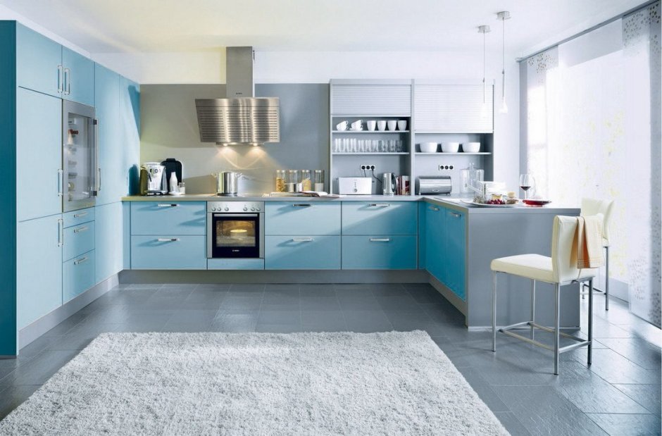 Синяя кухня в интерьере