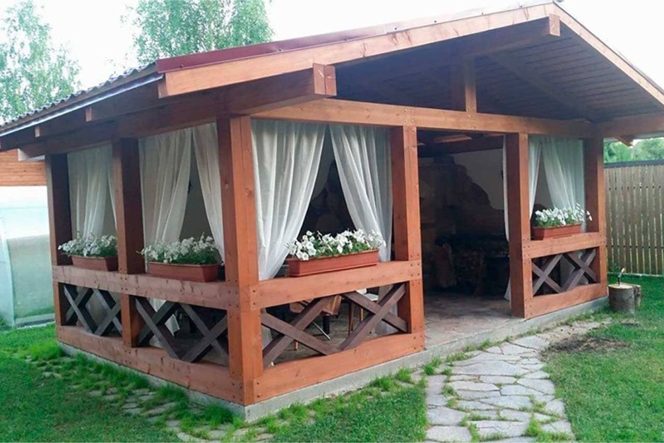 Беседка для дачи с мангалом 3х4