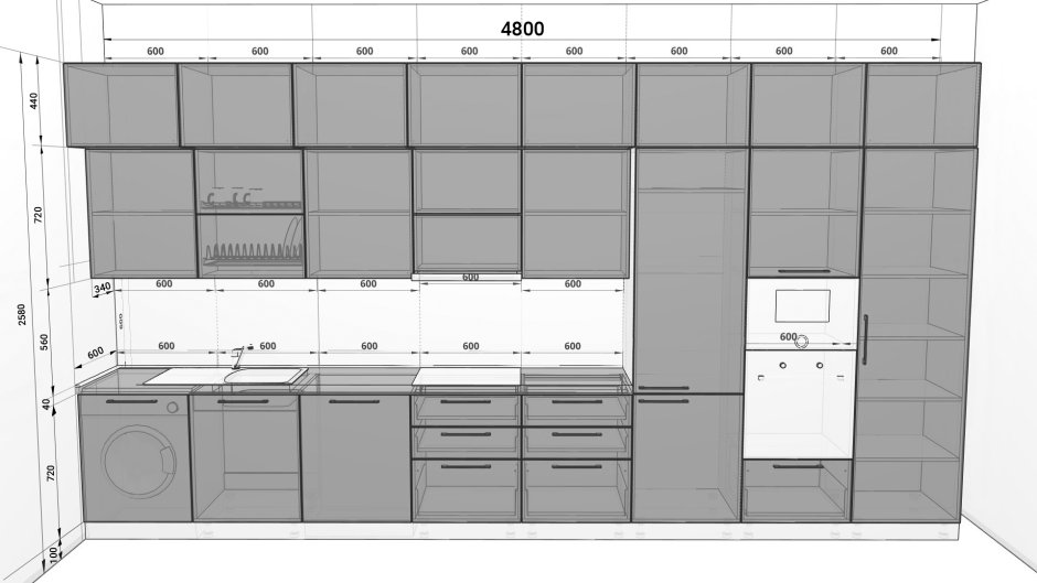Верхний кухонный шкаф изнутри