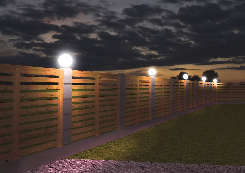 Деревянный забор с подсветкой