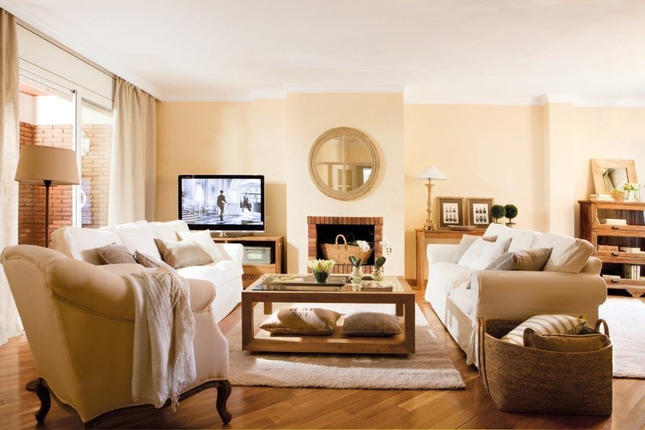 Песочный цвет стен в гостиной