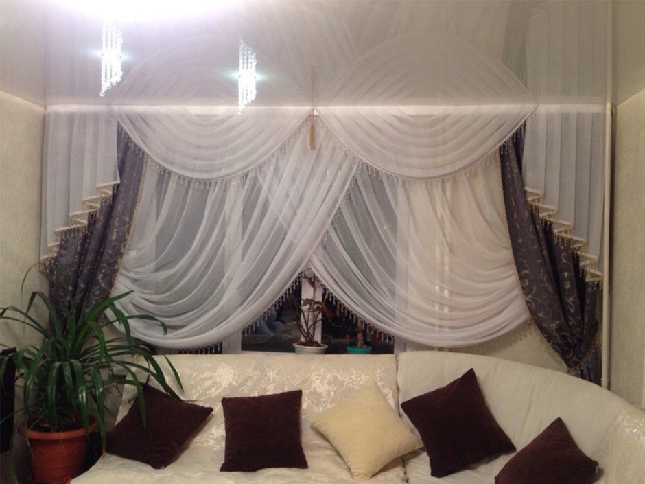 Шторы в гостиную двойные вуаль