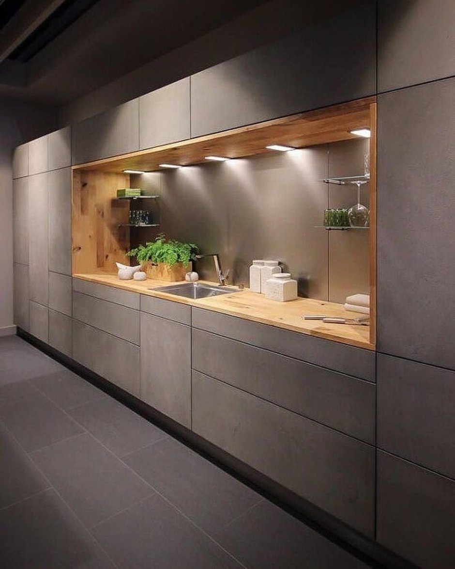 Кухня под бетон с деревом