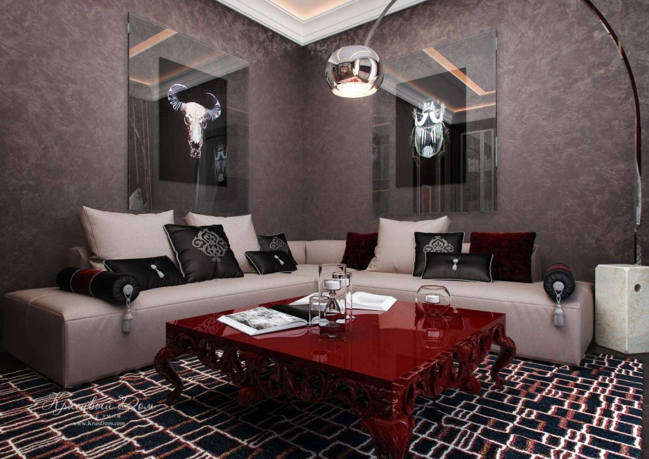 Интерьер студии серо бордовый