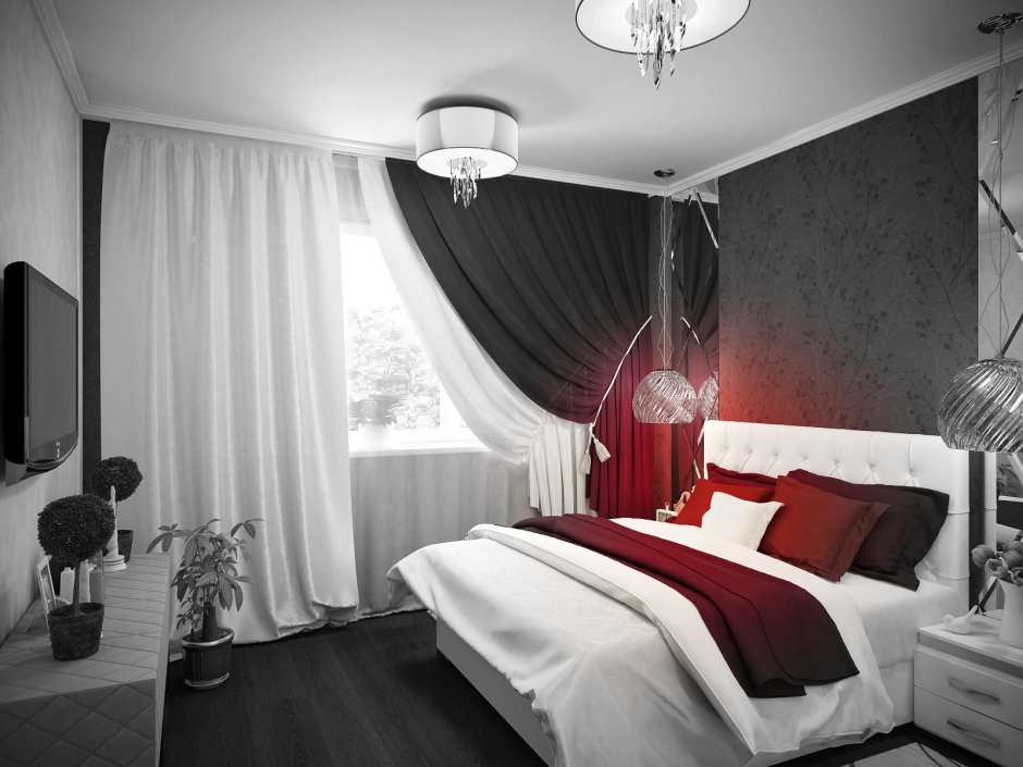 Спальня в бордовых тонах в хрущевке