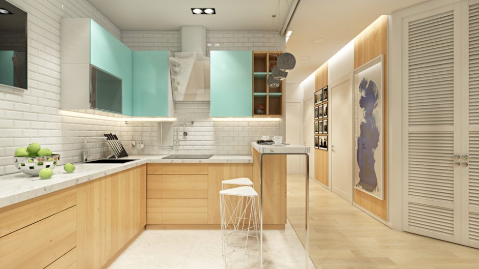 Ламинат настенный и плитка кухня