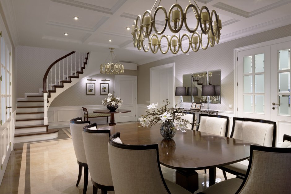 Интерьер загородного дома кухня-гостиная