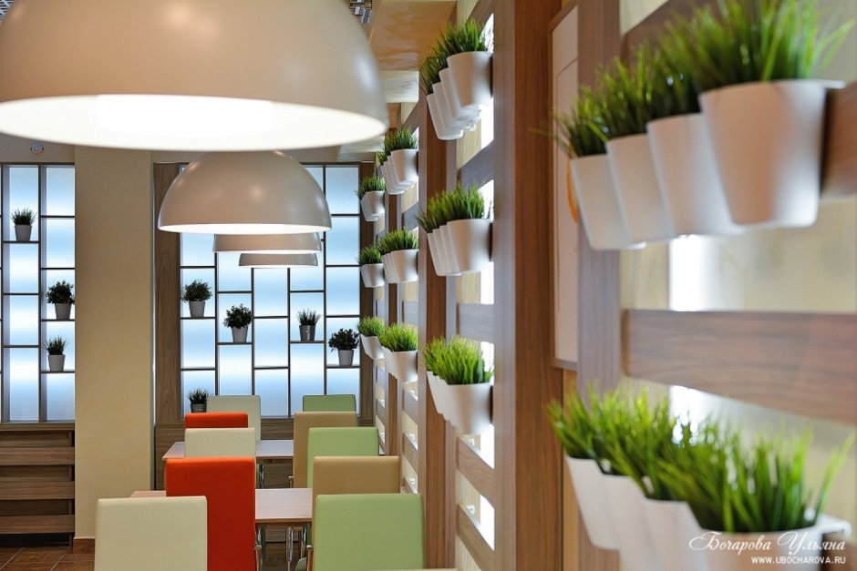 Зелень в интерьере кафе