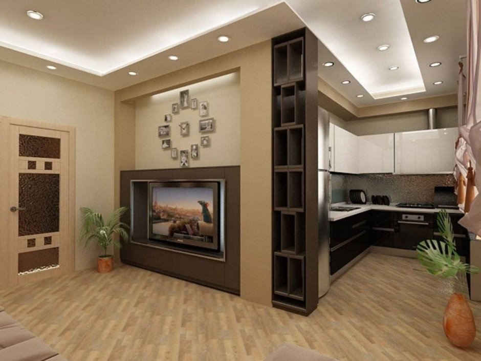 Зонирование кухни в студии 30 кв.м