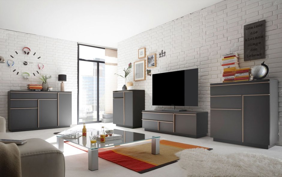 Серая корпусная мебель в интерьере