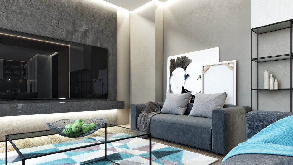 Комната с серым диваном