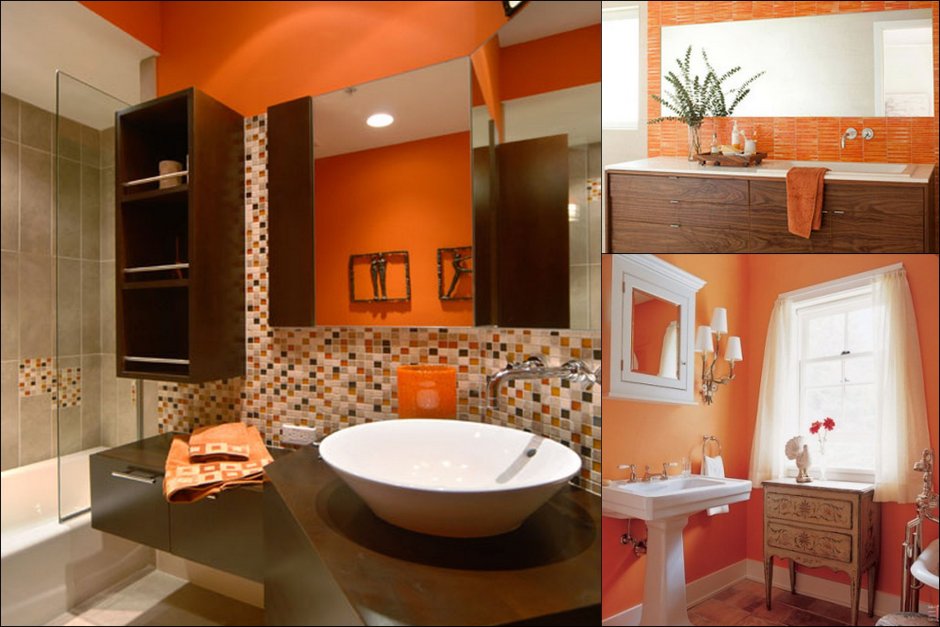 Оранжевый интерьер ванной комнаты