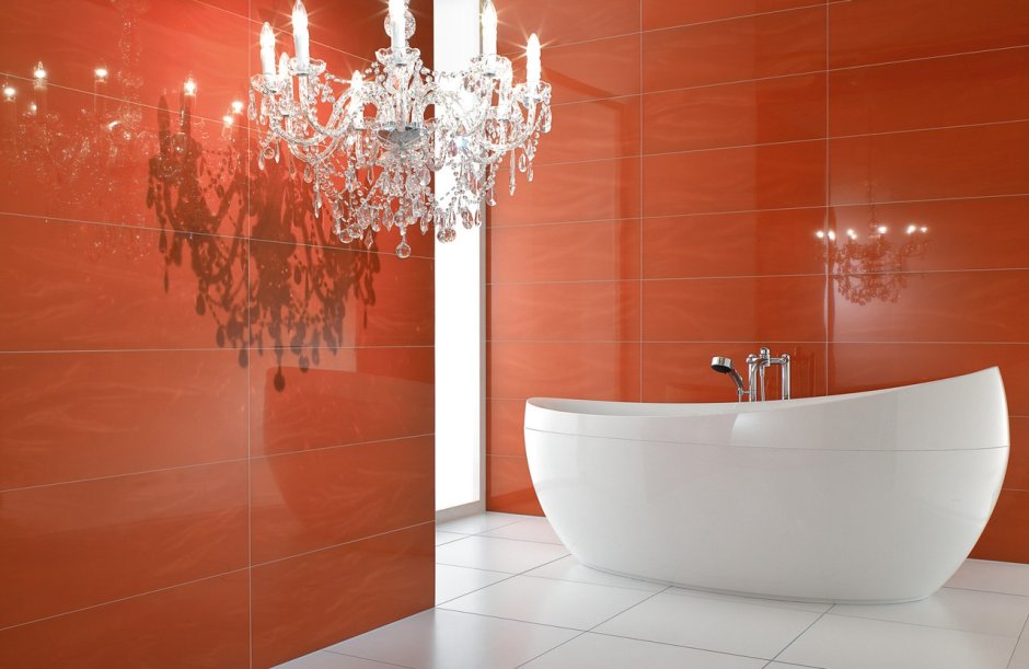 Интерьер ванной комнаты в красных тонах